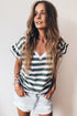Striped V Neck Ruffle Sleeve Top